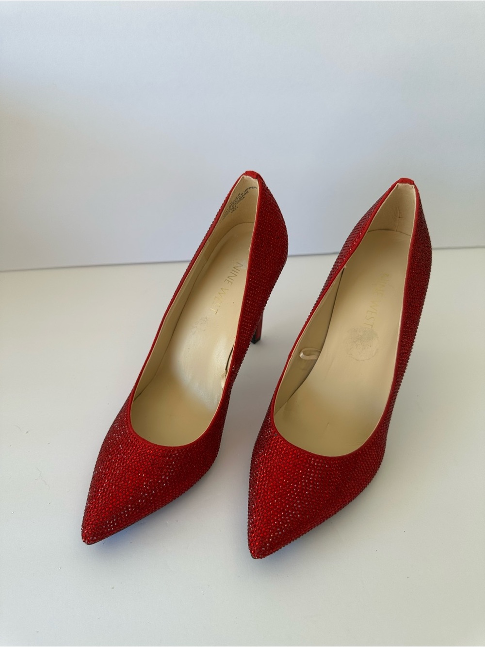 Nine West Red Crystal Embellished Pointed Toe Pumps